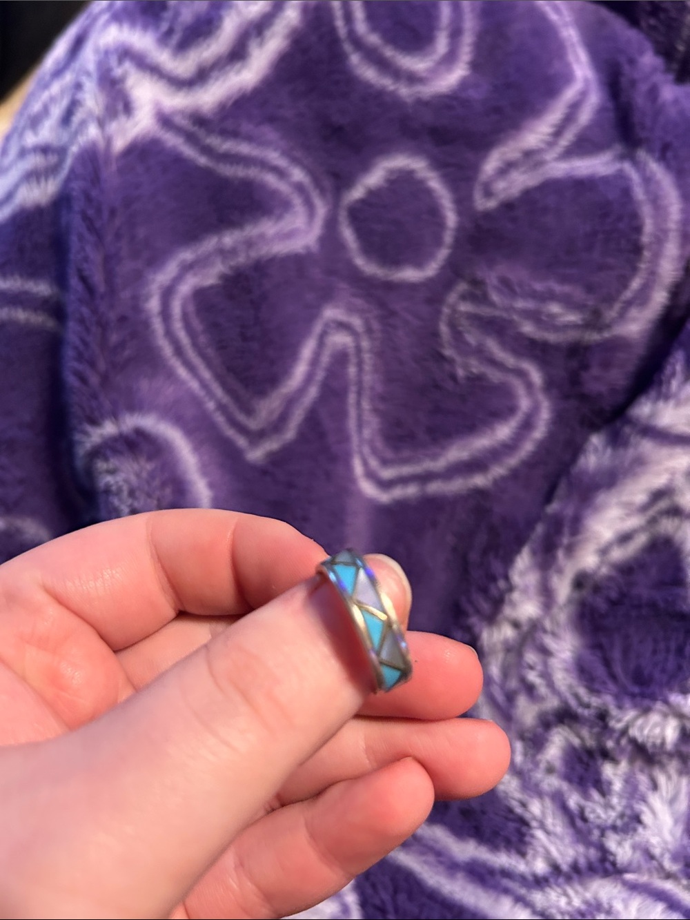 Turquoise Inlay Sterling-Style Band Ring - Blue - Picture 3 of 3